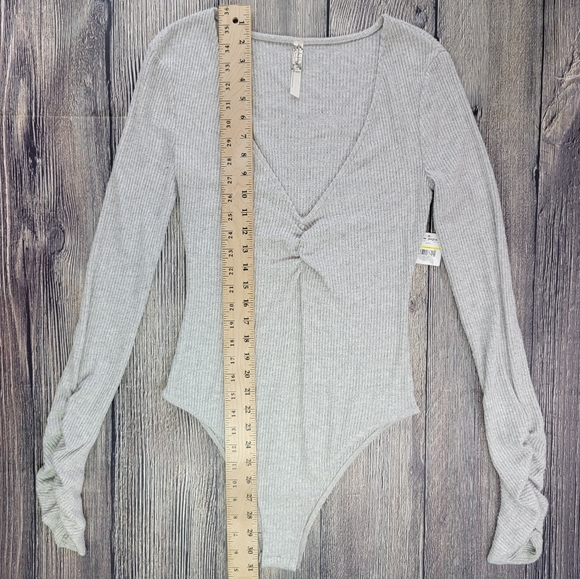 Free People NWT Cozy Up With Me Pebble Gray Ribbed V Neck Bodysuit - Picture 14 of 16